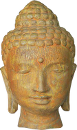 Yellow Buddha head in cement. Size H36cm. Price Exwork 145.000 IDR. Price FOB 12,00 usd incl packing wooden crate. Order code CP033.