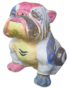 Bulldog in cement. Size H40, L45, W30 cm. Price Exwork 288.000 IDR. Price FOB 23,80 usd incl packing wooden crate. Order code ZCA003.