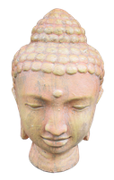 Light yellow/orange Buddha head in cement. Size H36cm. Price Exwork 145.000 IDR. Price FOB 12,00 usd incl packing wooden crate. Order code CP036.