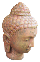 Light yellow/orange Buddha head in cement. Size H36cm. Price Exwork 145.000 IDR. Price FOB 12,00 usd incl packing wooden crate. Order code CP036. Right side