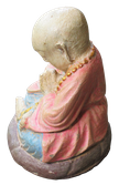 Praying Monk in cement, Size H10, L8, W7 cm. Price Exwork 26.000 IDR. Price FOB 1,90 usd excl packing, art. code: CP122. Left side