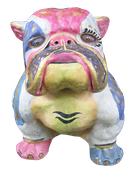 Bulldog in cement. Size H40, L45, W30 cm. Price Exwork 288.000 IDR. Price FOB 23,80 usd incl packing wooden crate. Order code ZCA003.