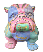 Bulldog in cement. Size H40, L45, W30 cm. Price Exwork 288.000 IDR. Price FOB 23,80 usd incl packing wooden crate. Order code ZCA004.