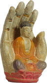 Buddha in hand in cement. Size H15, L9, W7 cm. Price Exwork 38.400 IDR. Price FOB 2,80 usd excl packing. Art. code: CP110.