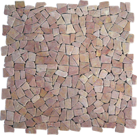 Puzzle Mosaic Interlock Red Marble – The photo shows four tiles put together to show that the interlock system does not show any joints, compared with the square tile. The tiles on the photo are without  cement between the stones.