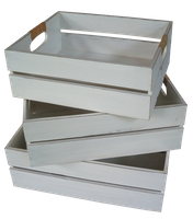 Wooden box (MDF) 1640.– Set of 3 pcs. Size H12,5/12/11cm, L37/33,5/30cm, W31/29/26cm. 