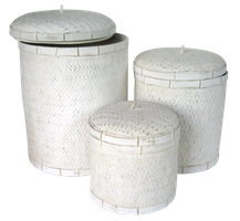 Small Bamboo basket laundry. Set of 3pcs. Art. Code WW008.  Size baskets: H46xD34cm, H33.5xD29cm, H24xD25cm.   Big Bamboo basket laundry. Set of 3 pcs. Art. Code WW009. Size baskets: H57xD40cm, H46xD34cm, H33.5xD29cm. 