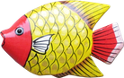 Art. code ZM004. Magnet animal wood fish yellow. Size L 7 cm H 6 cm. Price FOB 0,23 usd.